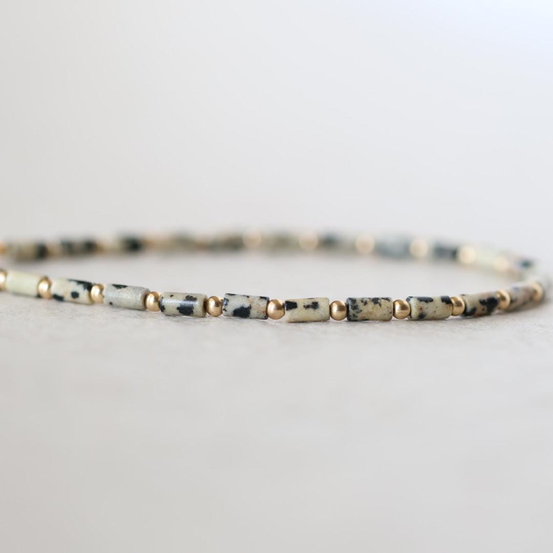 Tiny Dalmatian Jasper Bracelet Dainty Spotted Jasper Gemstone Beaded Bracelet Trendy Crystal Jewelry Minimalist Birthday for Women Sister