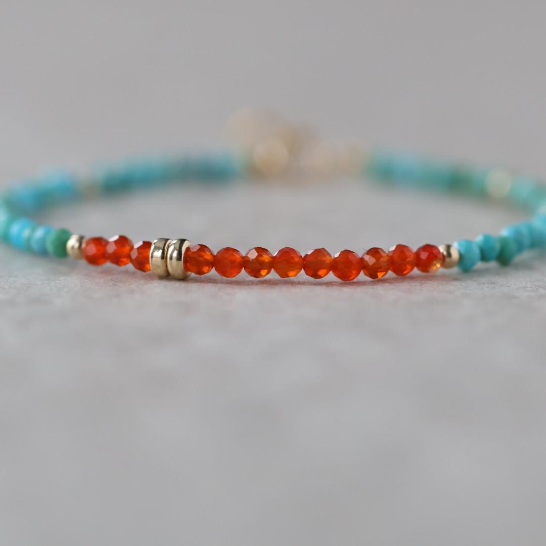 Tiny Turquoise Bracelet Dainty Carnelian Jewelry Minimalist Gold Filled December Birthstone Birthday Gift Valentines Wife Girlfriend Mom