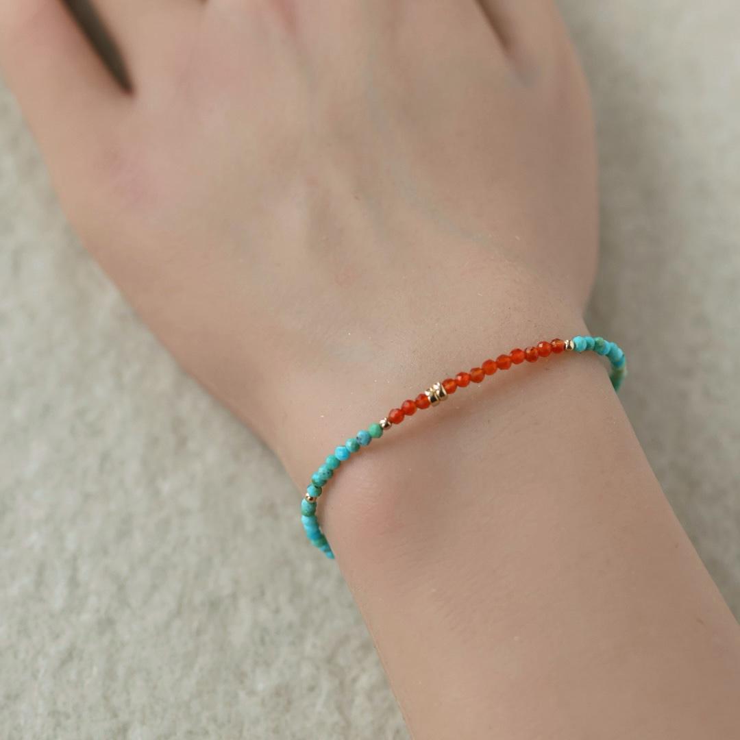 Tiny Turquoise Bracelet Dainty Carnelian Jewelry Minimalist Gold Filled December Birthstone Birthday Gift Valentines Wife Girlfriend Mom