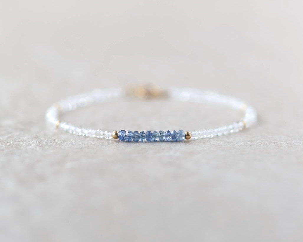 Tiny Blue Sapphire Bracelet Topaz Dainty Crystal Bracelet Sapphire Jewelry Minimalist September Birthstone Birthday Gift for Women Wife Mom