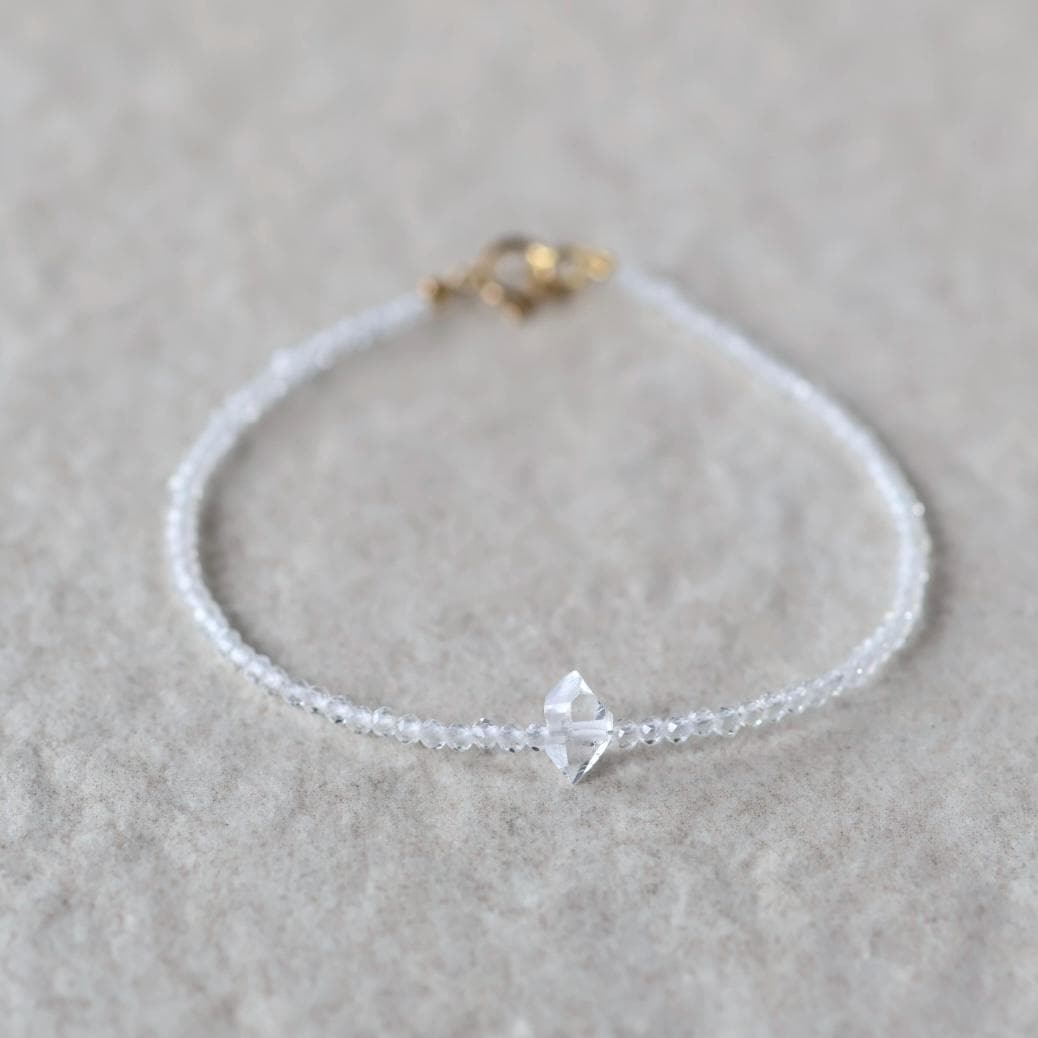 Tiny Herkimer Diamond Bracelet Topaz Dainty Beaded Gemstone Bracelet Minimalist Jewelry April Birthstone Birthday Gift Mom Wife Bridesmaid