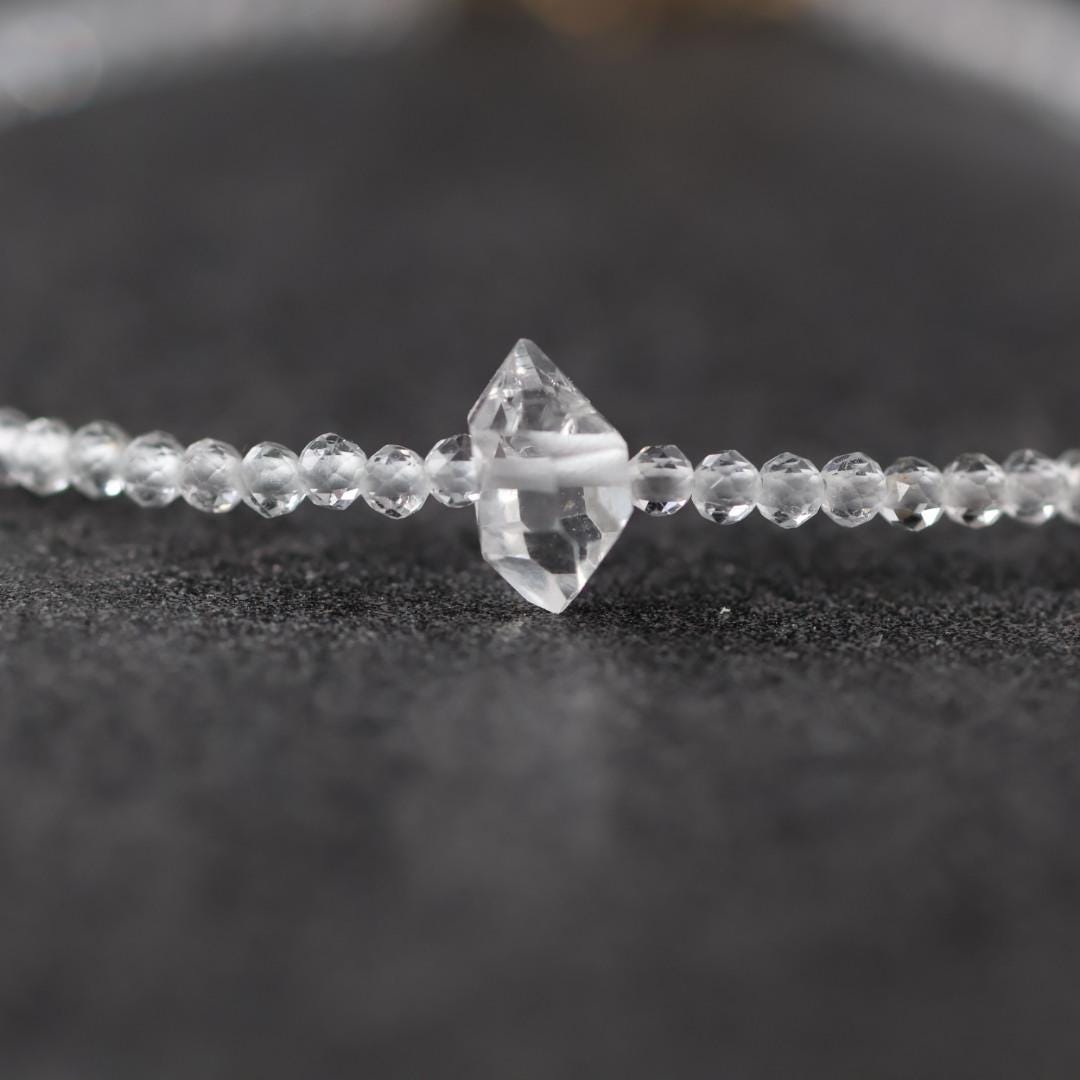 Tiny Herkimer Diamond Bracelet Topaz Dainty Beaded Gemstone Bracelet Minimalist Jewelry April Birthstone Birthday Gift Mom Wife Bridesmaid