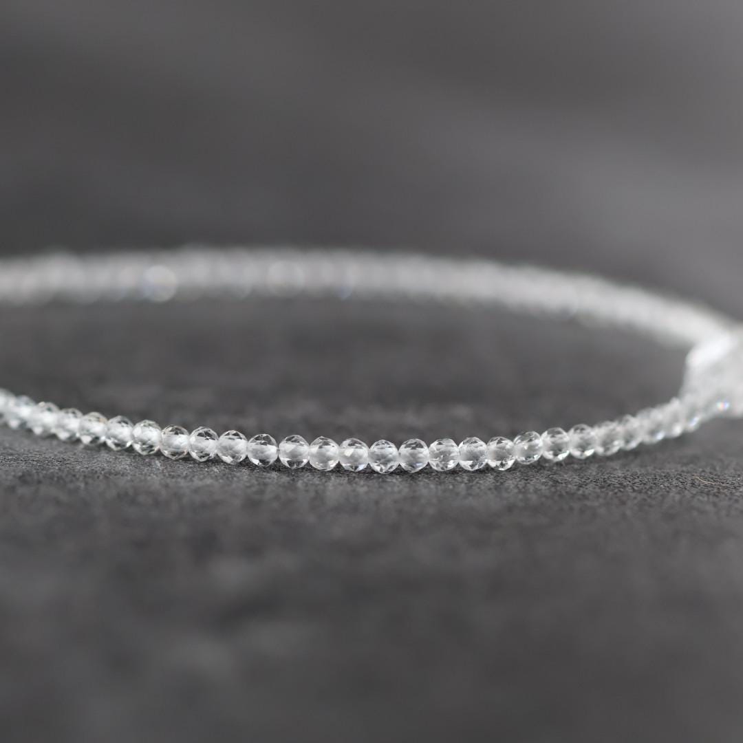Tiny Herkimer Diamond Bracelet Topaz Dainty Beaded Gemstone Bracelet Minimalist Jewelry April Birthstone Birthday Gift Mom Wife Bridesmaid