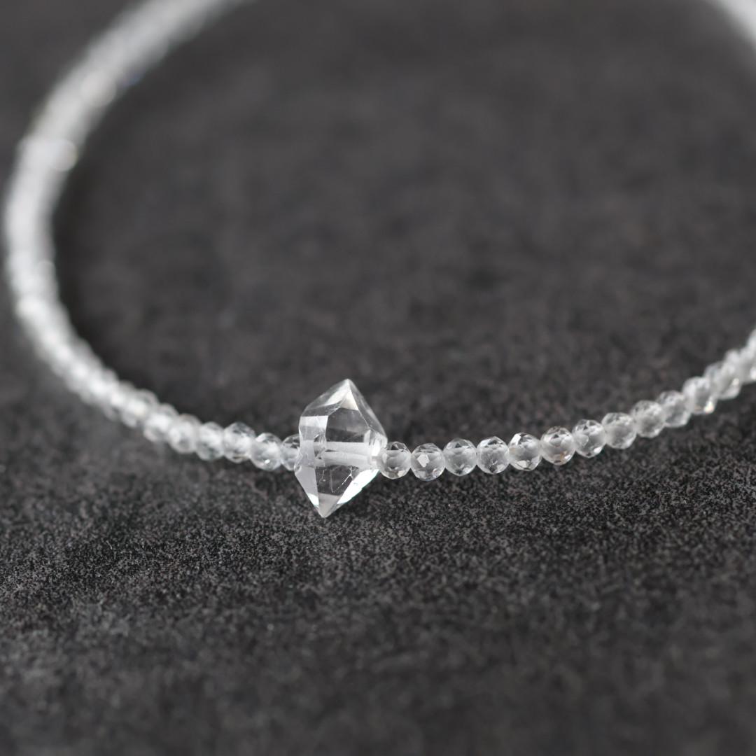 Tiny Herkimer Diamond Bracelet Topaz Dainty Beaded Gemstone Bracelet Minimalist Jewelry April Birthstone Birthday Gift Mom Wife Bridesmaid