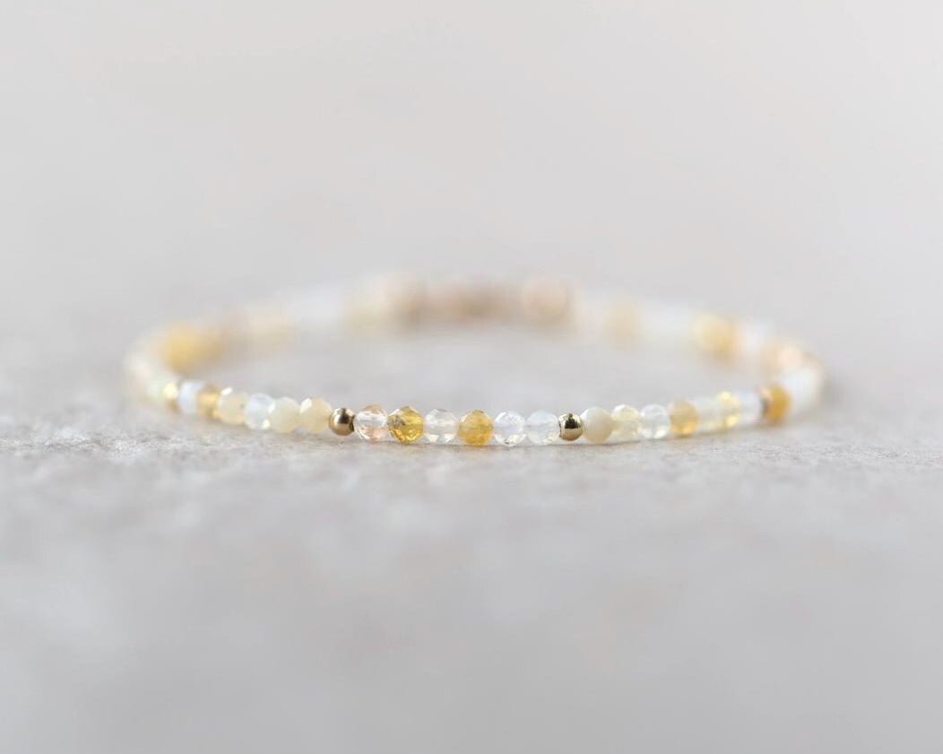 Yellow Opal Bracelet Dainty Gemstone Beaded Jewelry Minimalist October Birthstone Mom Birthday Gift 14th Anniversary Wife