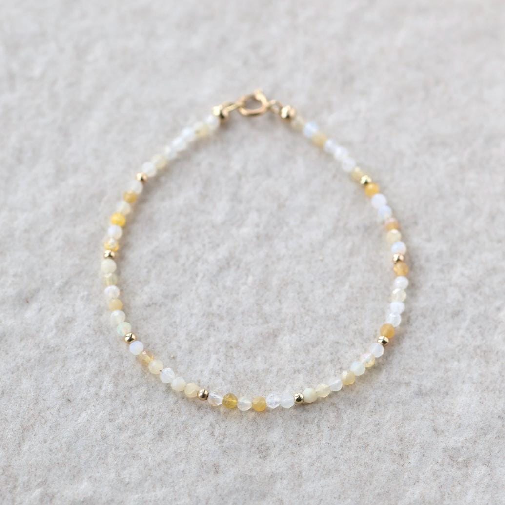 Yellow Opal Bracelet Dainty Gemstone Beaded Jewelry Minimalist October Birthstone Mom Birthday Gift 14th Anniversary Wife