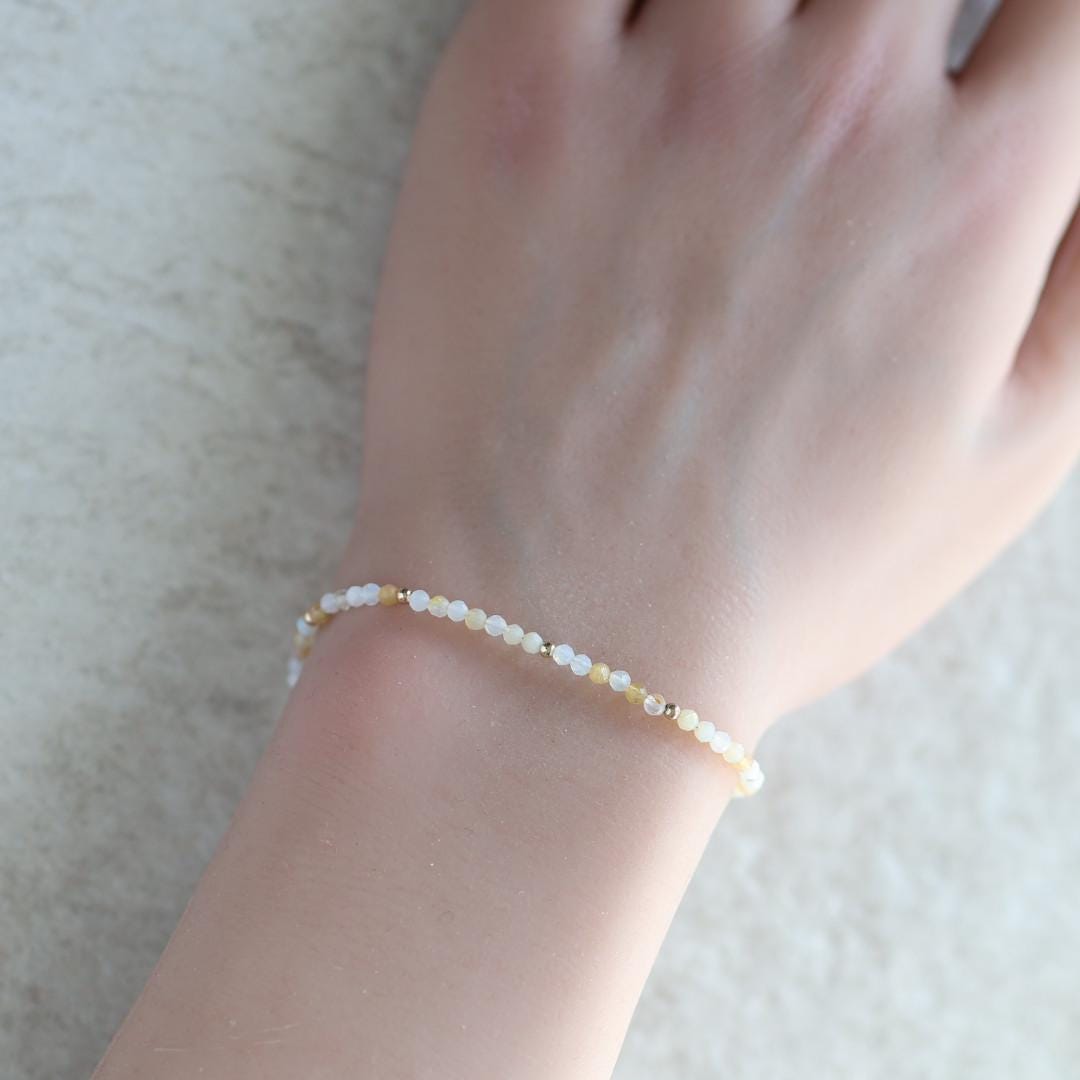 Yellow Opal Bracelet Dainty Gemstone Beaded Jewelry Minimalist October Birthstone Mom Birthday Gift 14th Anniversary Wife