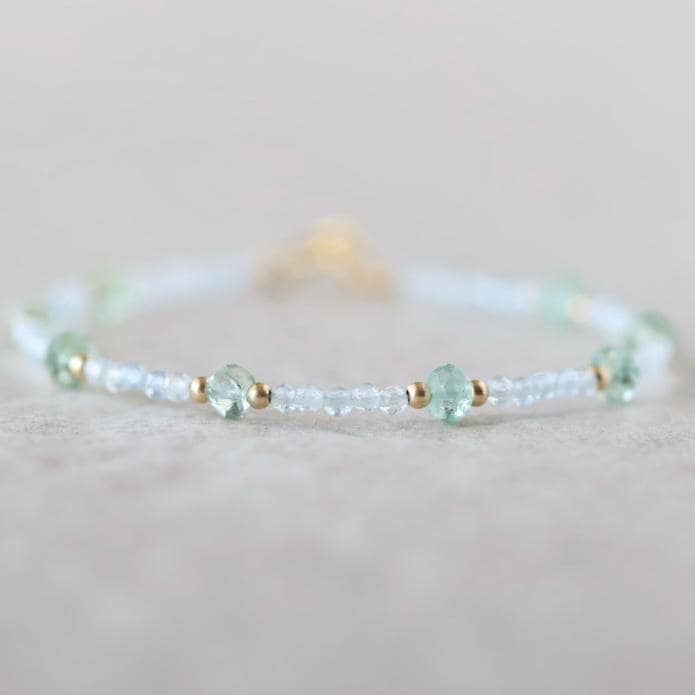 Tiny Moss Aquamarine Bracelet Dainty Gemstone Beaded Bracelet Blue Crystal Minimalist Jewelry March Birthstone Birthday Gift for Women