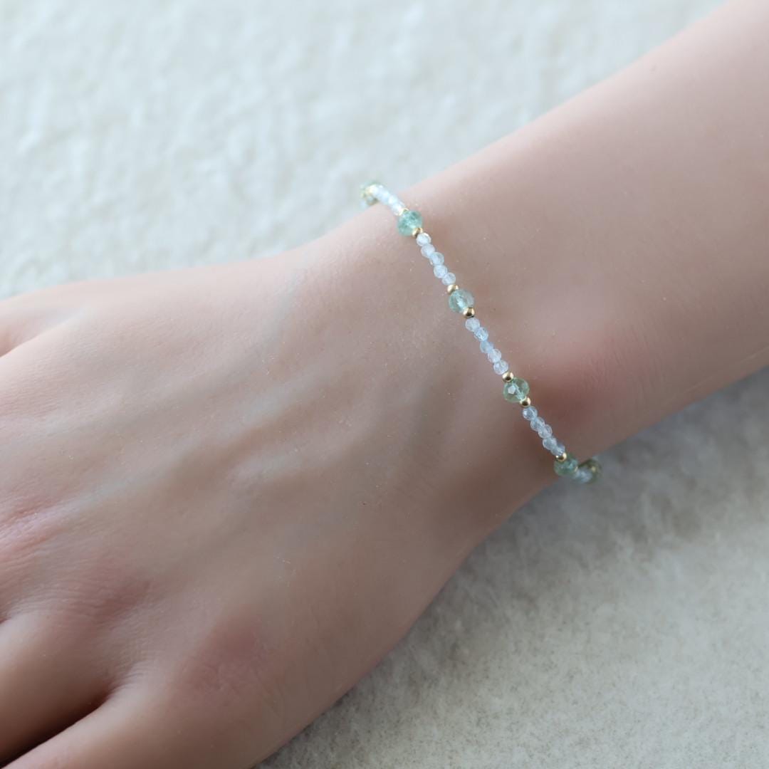 Tiny Moss Aquamarine Bracelet Dainty Gemstone Beaded Bracelet Blue Crystal Minimalist Jewelry March Birthstone Birthday Gift for Women