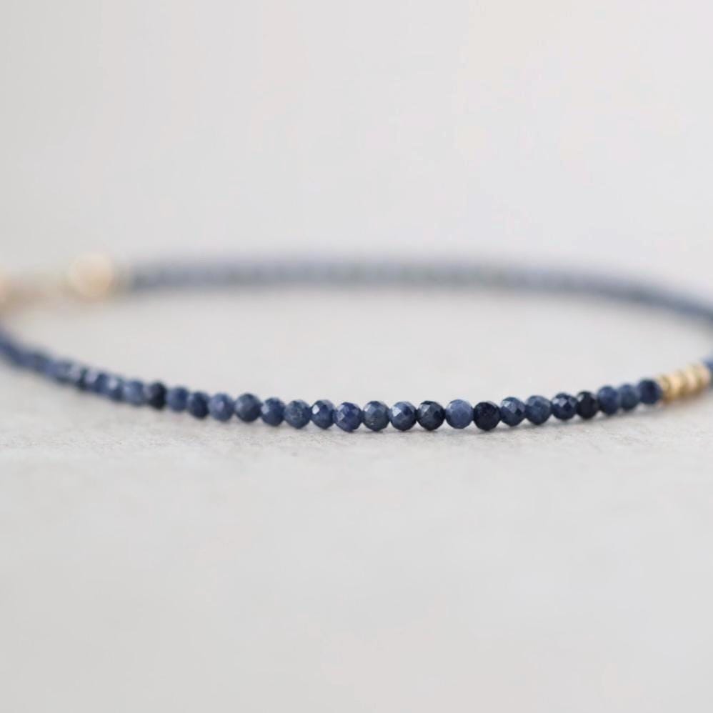Tiny Blue Sapphire Bracelet Dainty Gemstone Beaded Bracelet Crystal Minimalist Jewelry September Birthstone Gift for Women Wife Daughter