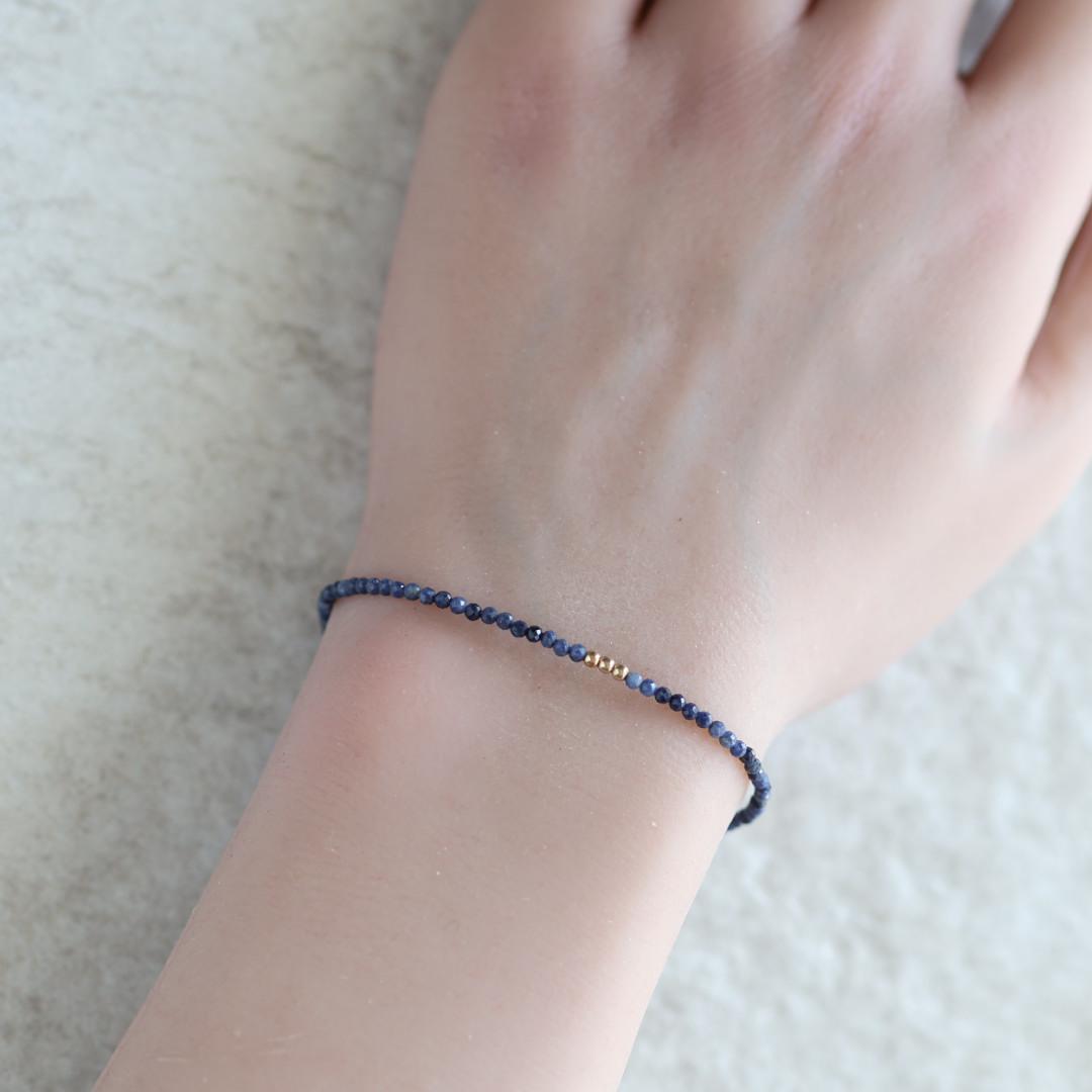 Tiny Blue Sapphire Bracelet Dainty Gemstone Beaded Bracelet Crystal Minimalist Jewelry September Birthstone Gift for Women Wife Daughter