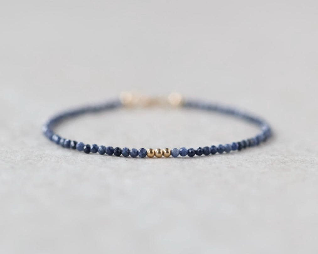 Tiny Blue Sapphire Bracelet Dainty Gemstone Beaded Bracelet Crystal Minimalist Jewelry September Birthstone Gift for Women Wife Daughter