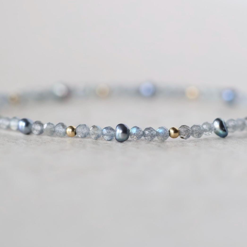 Dainty Labradorite Bracelet Peacock Pearl Gold Filled Gemstone Beaded Jewelry Minimalist Empath Protection Bracelet Healing Crystal Gift Mom