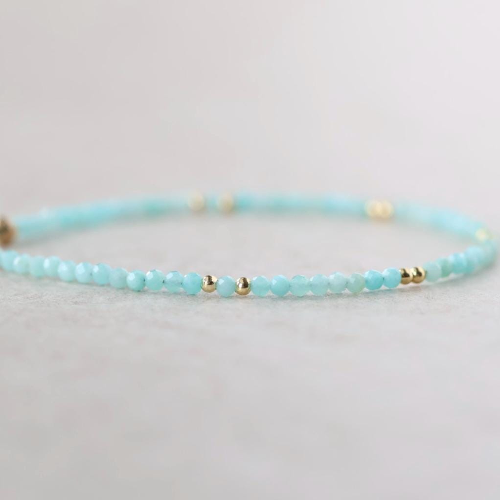 Amazonite Bracelet Dainty Gemstone Beaded Jewelry Blue Crystal Bracelet Trendy Minimalist Bracelet Stacking Birthday Gift Mom Grandma Gift