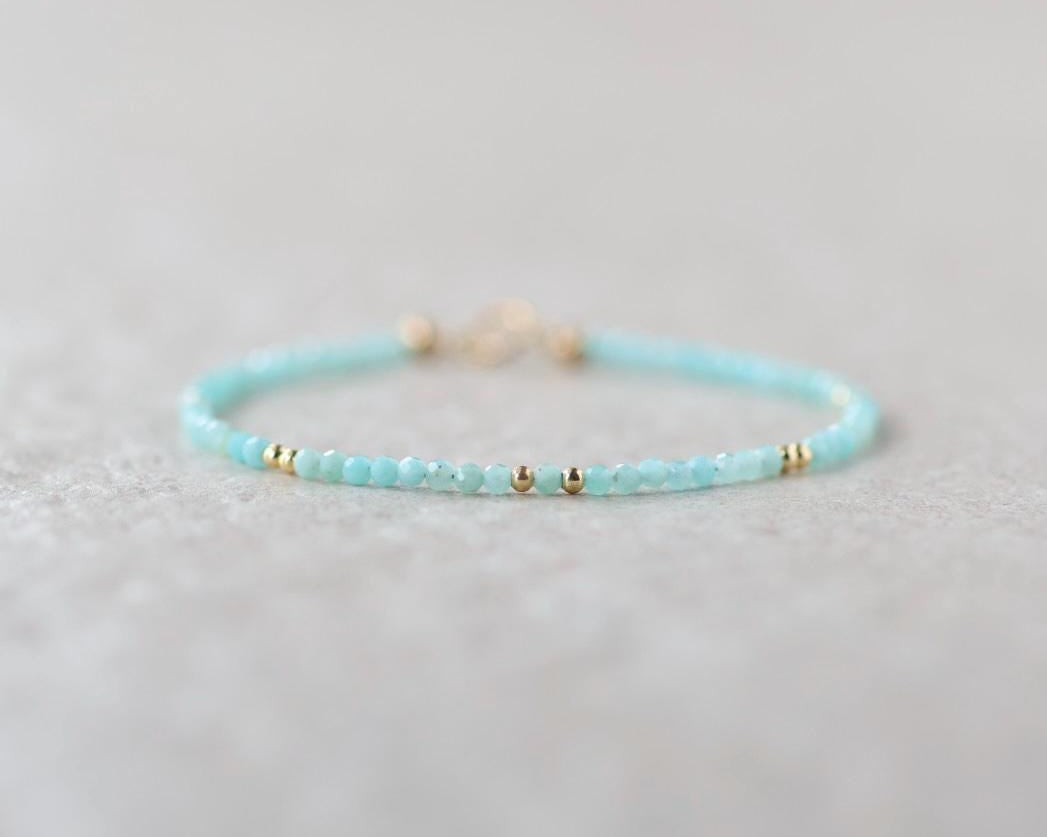 Amazonite Bracelet Dainty Gemstone Beaded Jewelry Blue Crystal Bracelet Trendy Minimalist Bracelet Stacking Birthday Gift Mom Grandma Gift