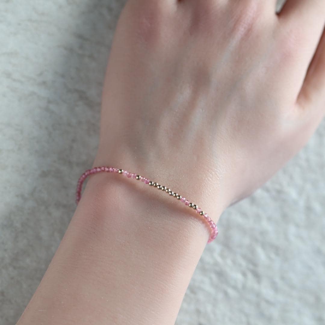 Tiny Pink Tourmaline Bracelet Dainty Gemstone Beaded Bracelet October Birthstone Pink Crystal Jewelry Minimalist Birthday Gift for Mom Wife