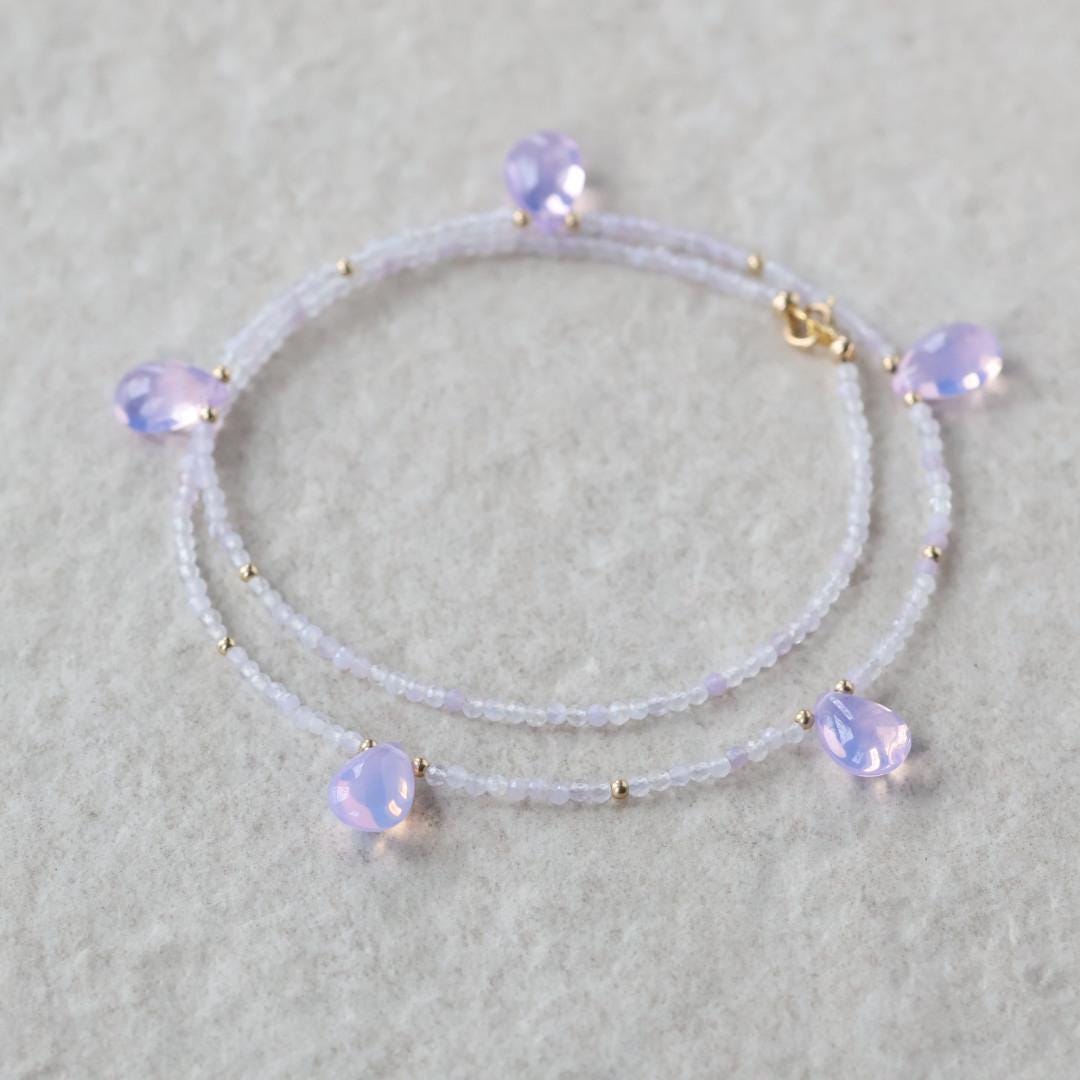 Lavender Quartz Necklace Dainty Opal Beaded Choker Layering Gemstone Crystal Minimalist Jewelry Birthday Gift Women October Birthstone Wife