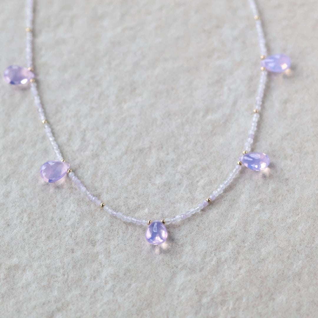 Lavender Quartz Necklace Dainty Opal Beaded Choker Layering Gemstone Crystal Minimalist Jewelry Birthday Gift Women October Birthstone Wife