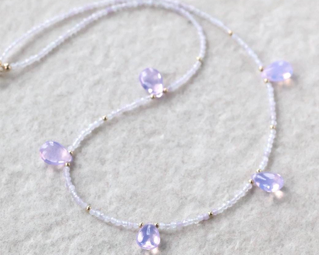 Lavender Quartz Necklace Dainty Opal Beaded Choker Layering Gemstone Crystal Minimalist Jewelry Birthday Gift Women October Birthstone Wife