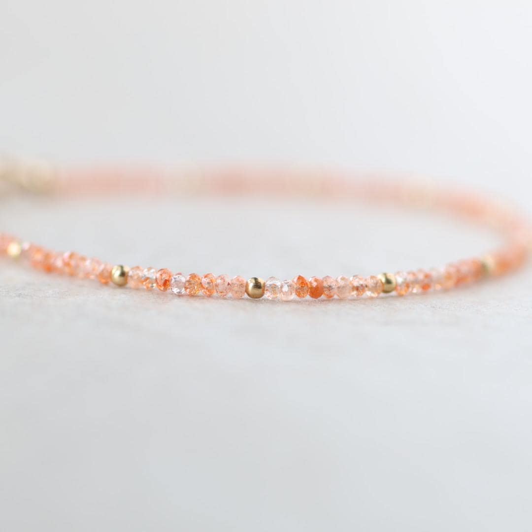 Tiny Sunstone Bracelet Dainty Gemstone Beaded Bracelet Minimalist Jewelry Sparkly Crystal Birthday Gift for Women Abundance Joy Gift