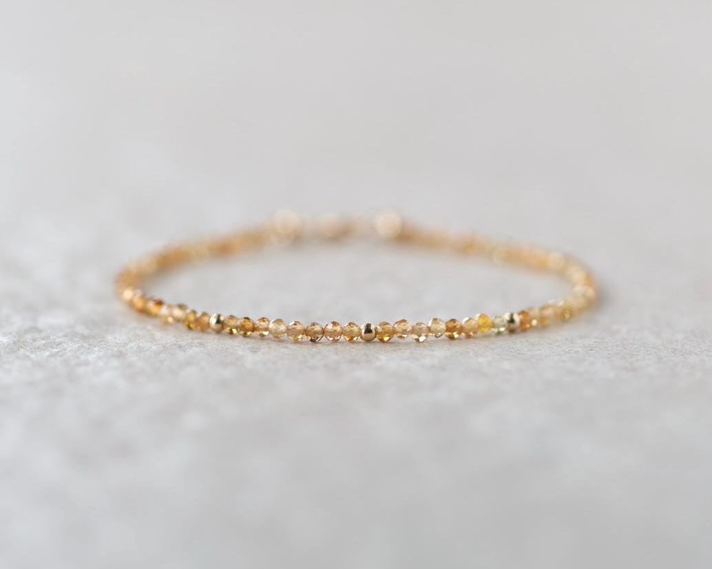 Tiny Yellow Tourmaline Bracelet Dainty Gemstone Beaded Bracelet October Birthstone Crystal Jewelry Minimalist Birthday Gift for Mom Wife