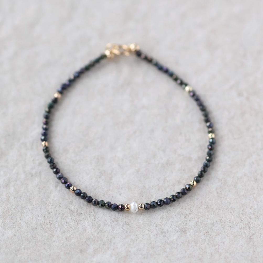 Tiny Mystic Black Spinel Bracelet Dainty Gemstone Beaded Bracelet Sparkly Black Crystal Jewelry Minimalist Birthday Gift Mom Wife Sister