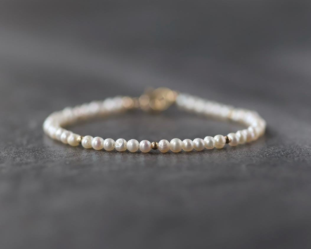Natural Pearl Bracelet Dainty Small Pearl Jewelry Minimalist Freshwater Pearls June Birthstone Birthday Gift 30th Anniversary Bridesmaids