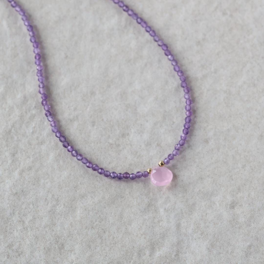 Tiny Amethyst Beaded Necklace Dainty Amethyst Choker Purple Crystal Necklace Minimalist Jewelry Birthday Gift February Birthstone Wife Mom