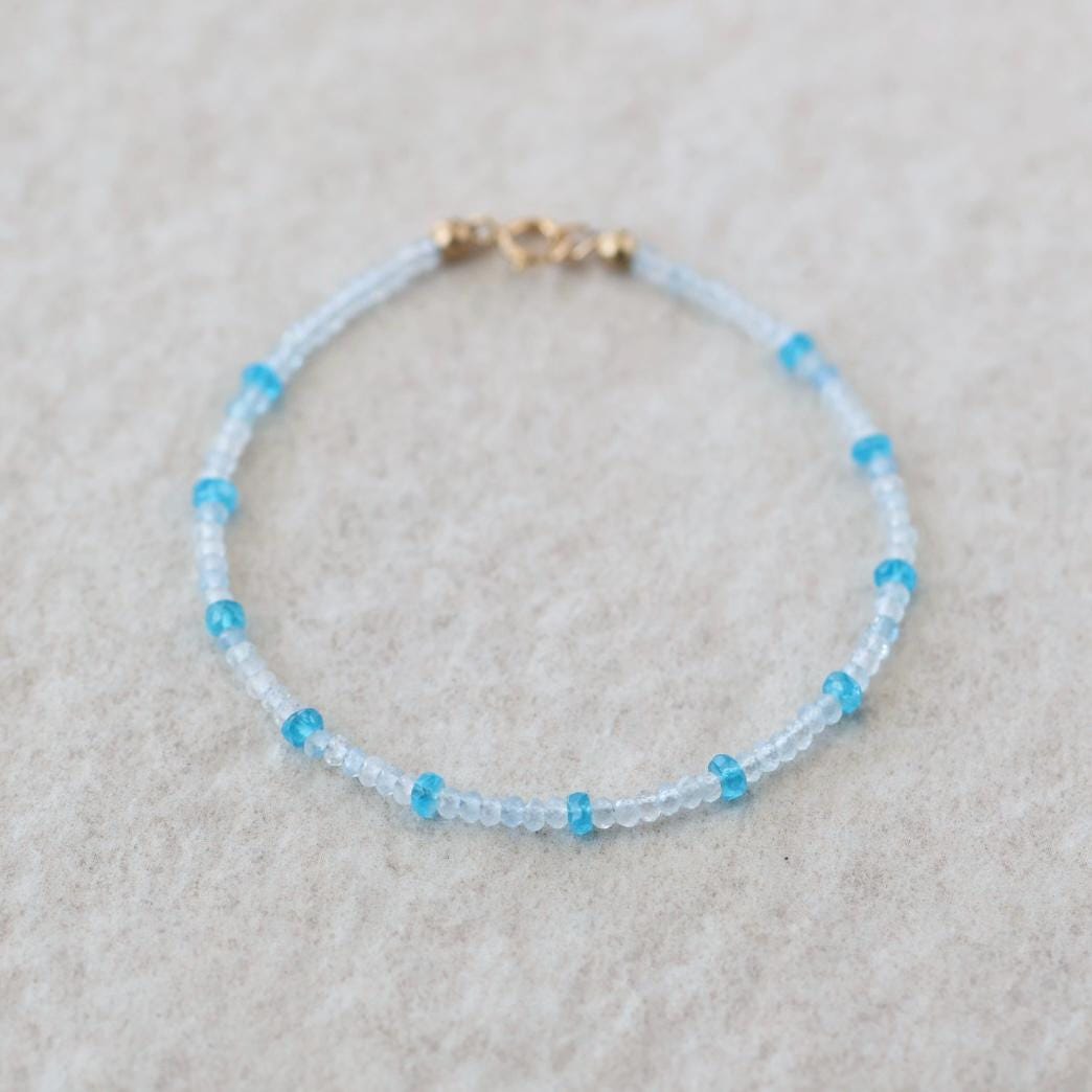 Tiny Aquamarine and Peacock Apatite Bracelet