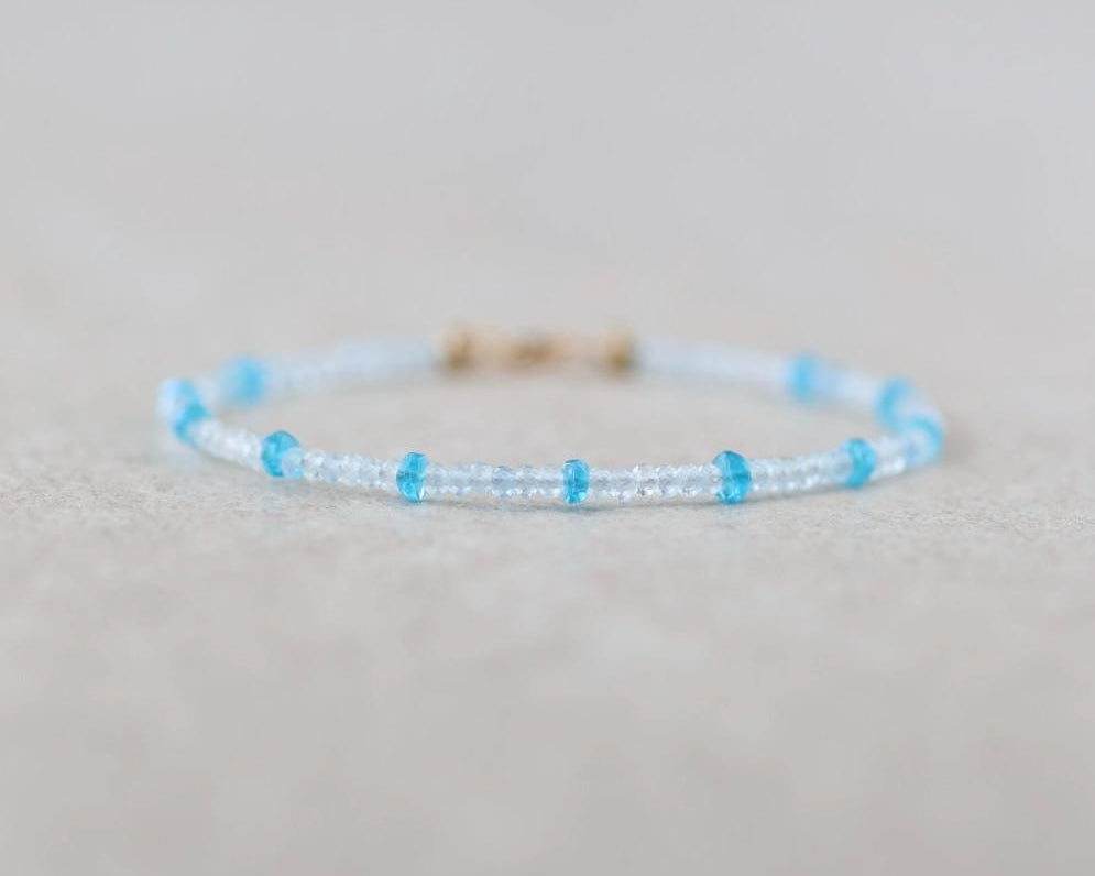 Tiny Aquamarine and Peacock Apatite Bracelet