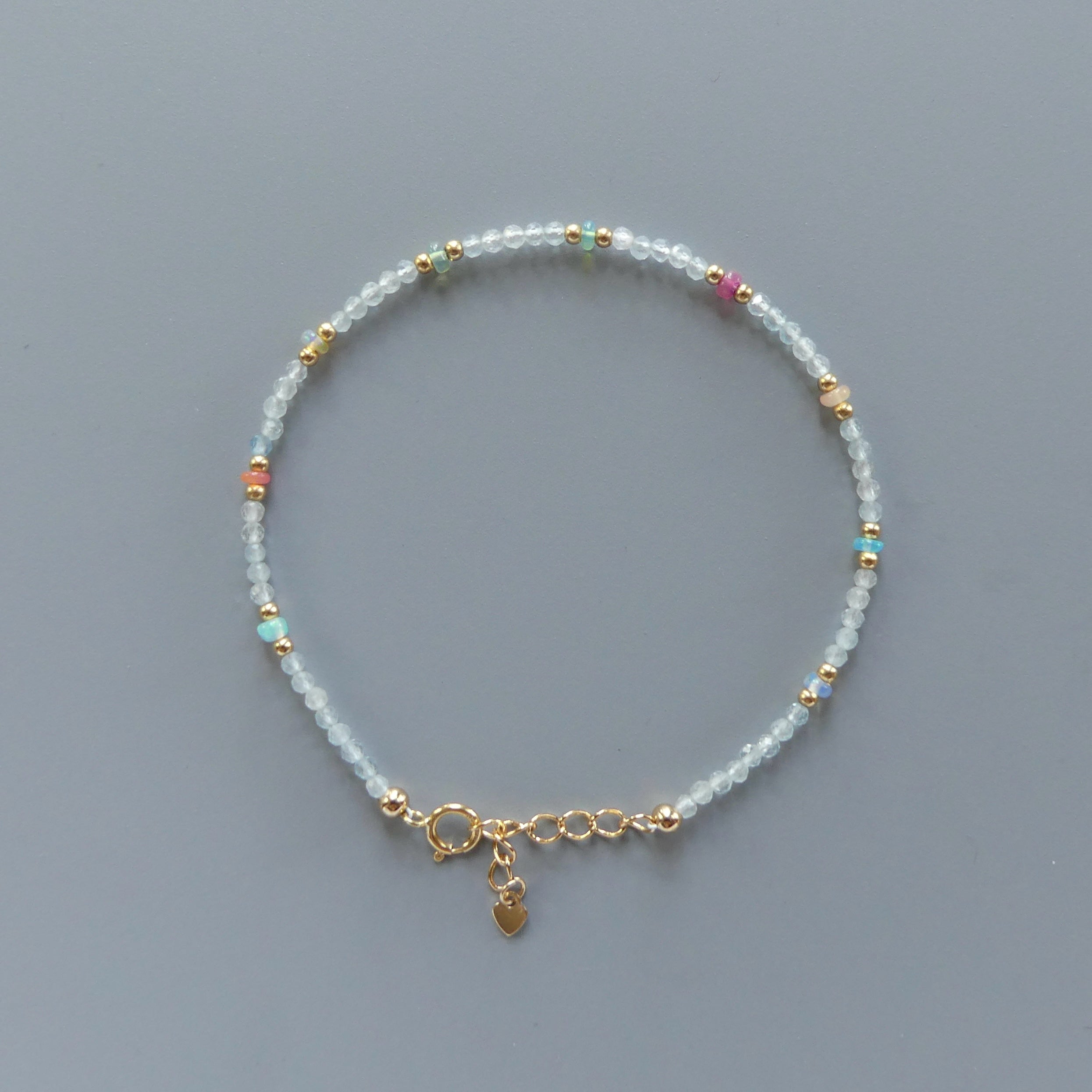 Tiny Pastel Opal Bracelet Dainty Aquamarine Gold Filled Beaded Minimalist Jewelry Birthstone Bracelet Mom Birthday Gift Wife Mom Bridesmaid