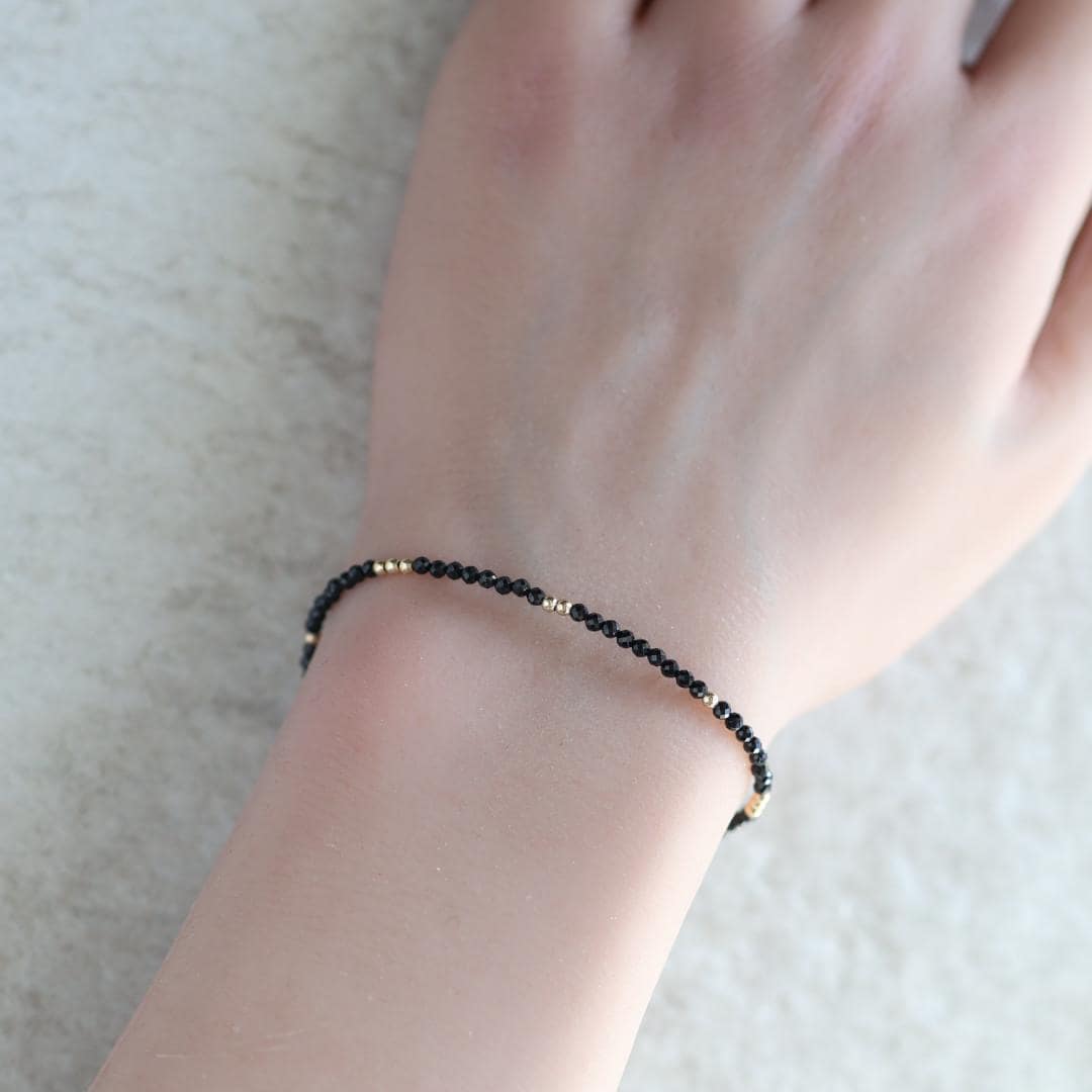 Tiny Black Spinel Bracelet Dainty Gemstone Beaded Bracelet Sparkly Black Crystal Jewelry Minimalist Birthday Gift Mom Wife Sister Christmas