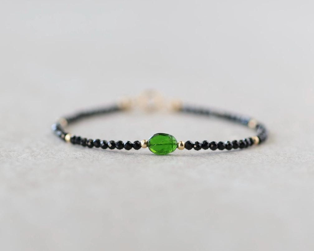 Tiny Black Spinel and Diopside Bracelet
