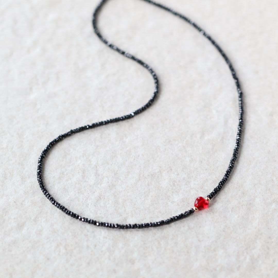 Tiny Black Tourmaline Necklace Beaded Red Heart Choker Layering Simple Necklace Minimalist Jewelry Gift Valentines Galentines Girlfriend