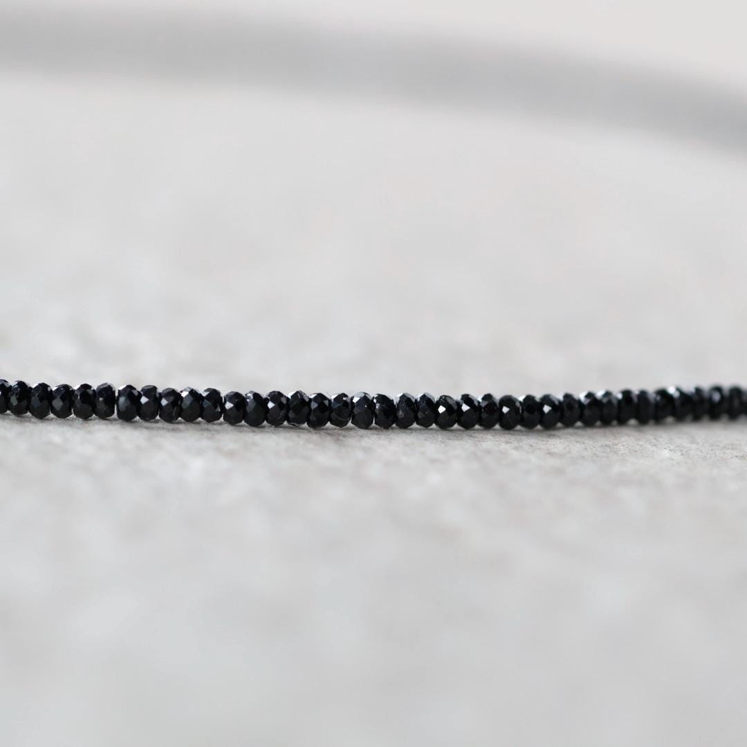 Tiny Black Tourmaline Necklace Beaded Red Heart Choker Layering Simple Necklace Minimalist Jewelry Gift Valentines Galentines Girlfriend
