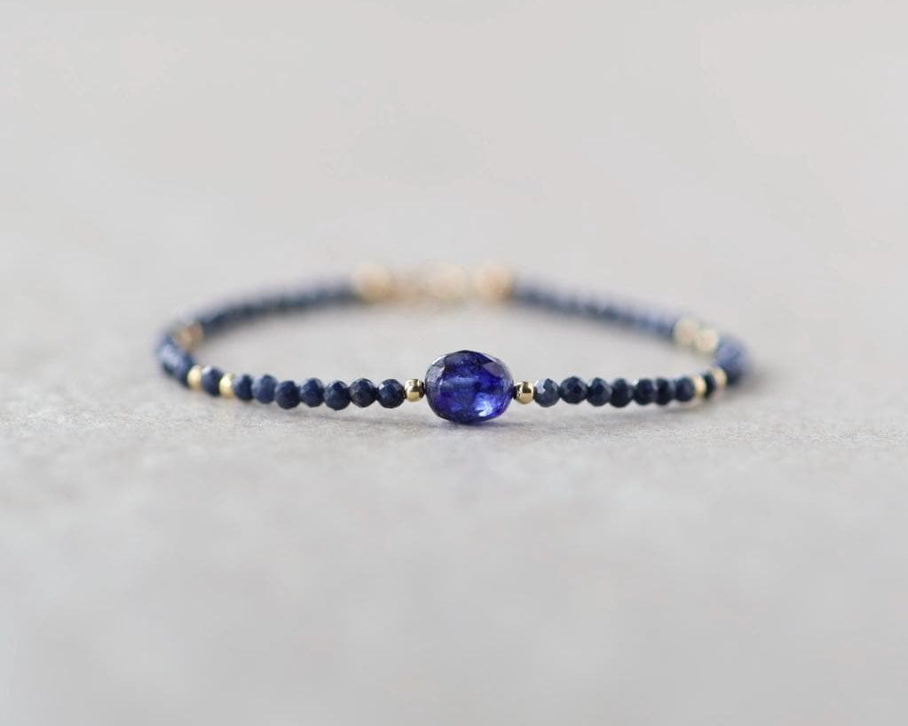 Tiny Blue Sapphire Bracelet Dainty Gemstone Beaded Bracelet Crystal Minimalist Jewelry September Birthstone Gift for Women Wife Daughter