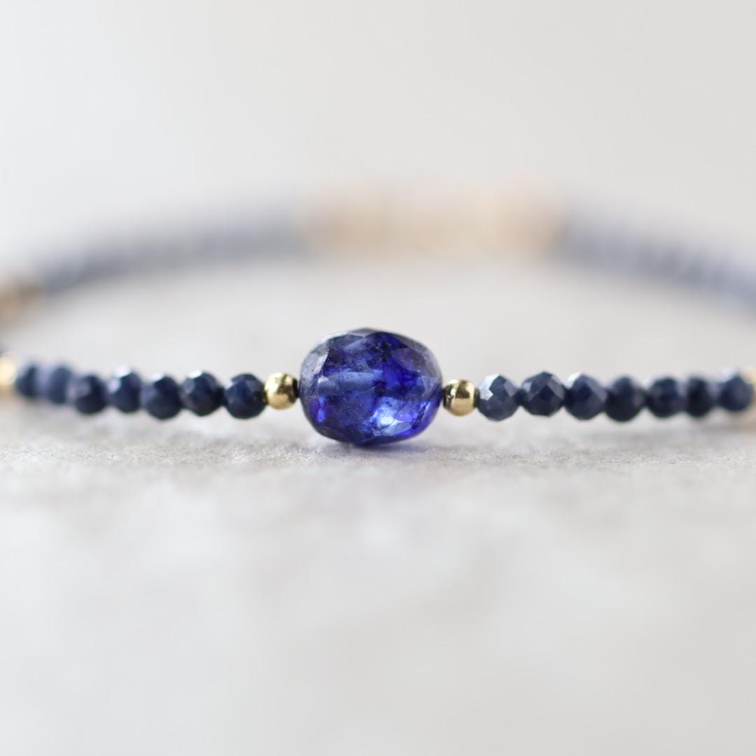 Tiny Blue Sapphire Bracelet Dainty Gemstone Beaded Bracelet Crystal Minimalist Jewelry September Birthstone Gift for Women Wife Daughter