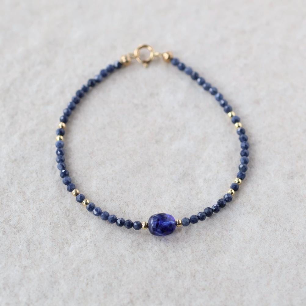 Tiny Blue Sapphire Bracelet Dainty Gemstone Beaded Bracelet Crystal Minimalist Jewelry September Birthstone Gift for Women Wife Daughter