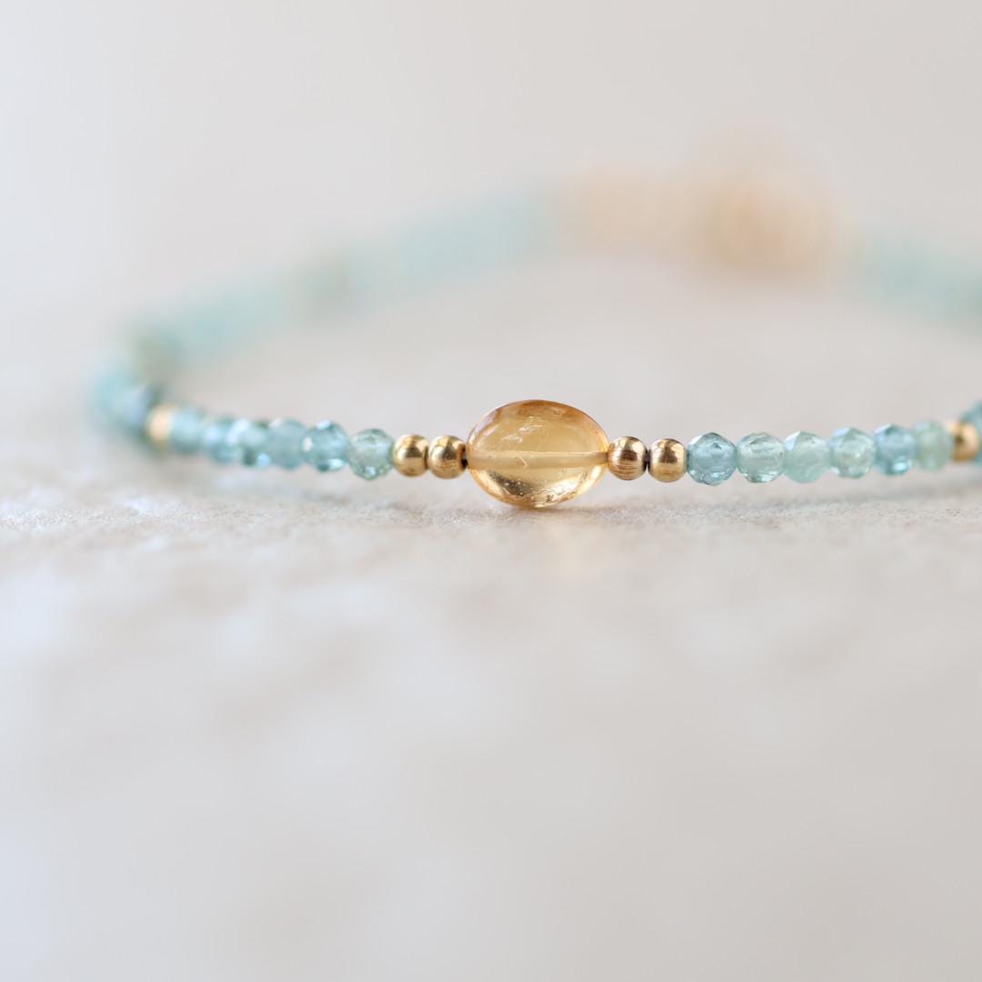 Tiny Blue and Yellow Tourmaline Bracelet