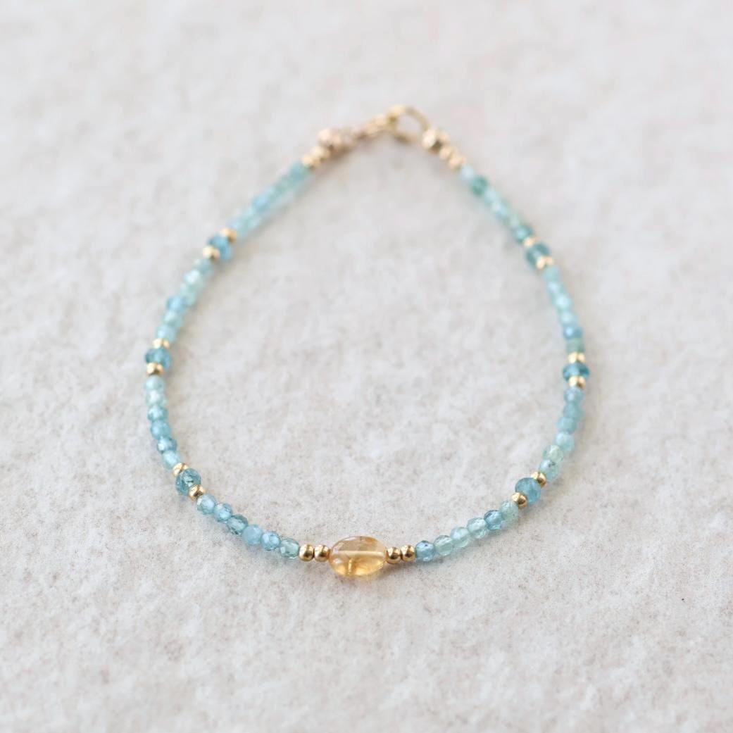 Tiny Blue and Yellow Tourmaline Bracelet