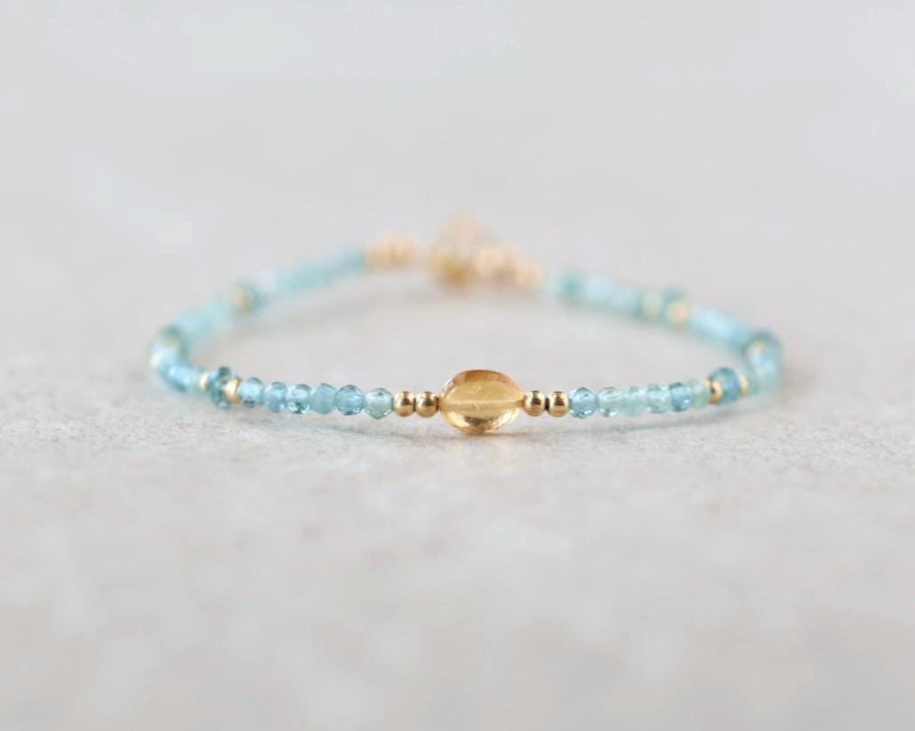 Tiny Blue and Yellow Tourmaline Bracelet
