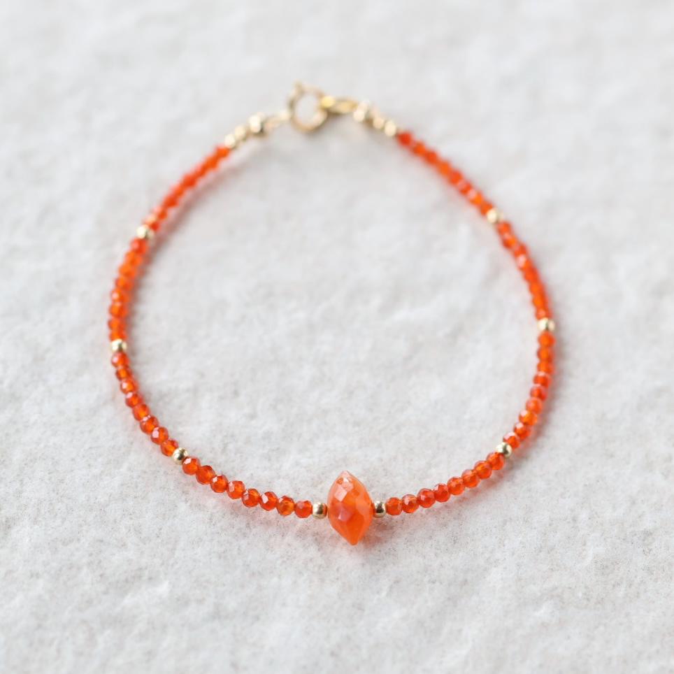 Tiny Carnelian, Rose Quartz, and Pearl Bracelet