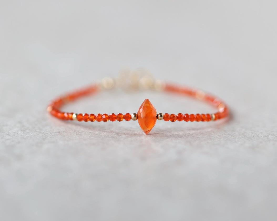 Tiny Carnelian, Rose Quartz, and Pearl Bracelet
