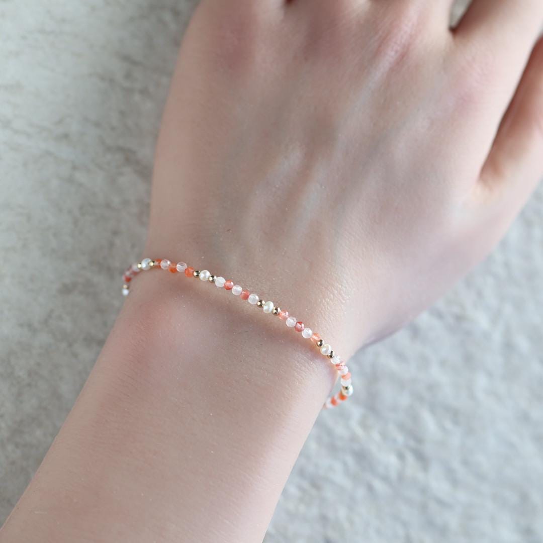 Tiny Carnelian, Rose Quartz, and Pearl Bracelet