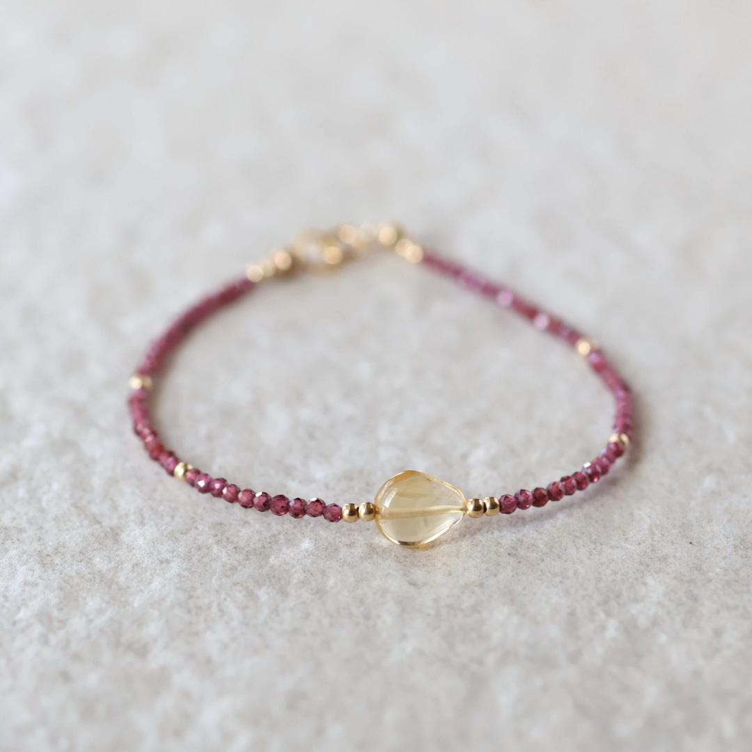 Tiny Citrine and Rhodolite Garnet Bracelet