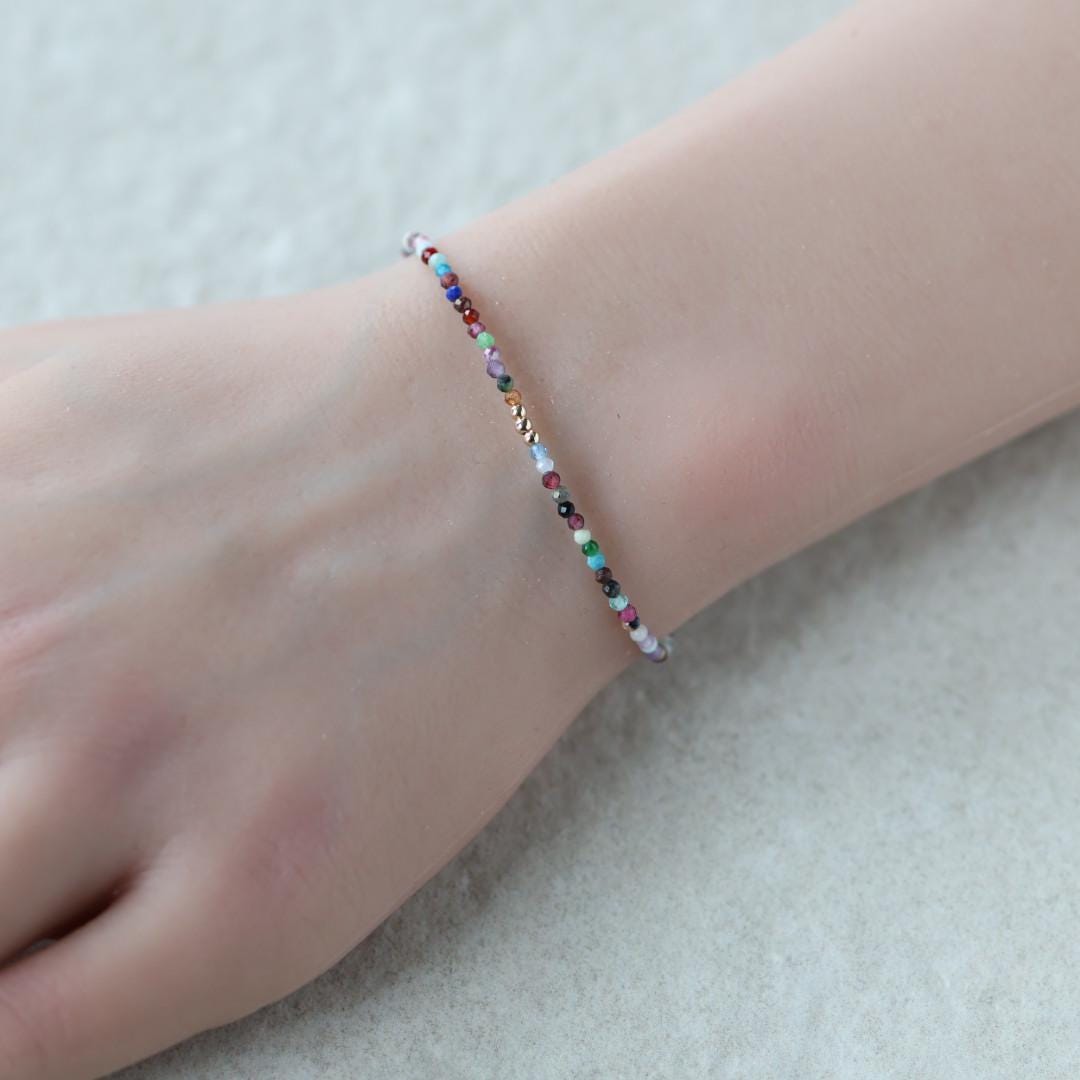 Tiny Colorful Bracelet Dainty Rainbow Bracelet Gold Filled Stacking Multi Gemstone Bead Bracelet Minimalist Birthday Gift Teen Girl Women