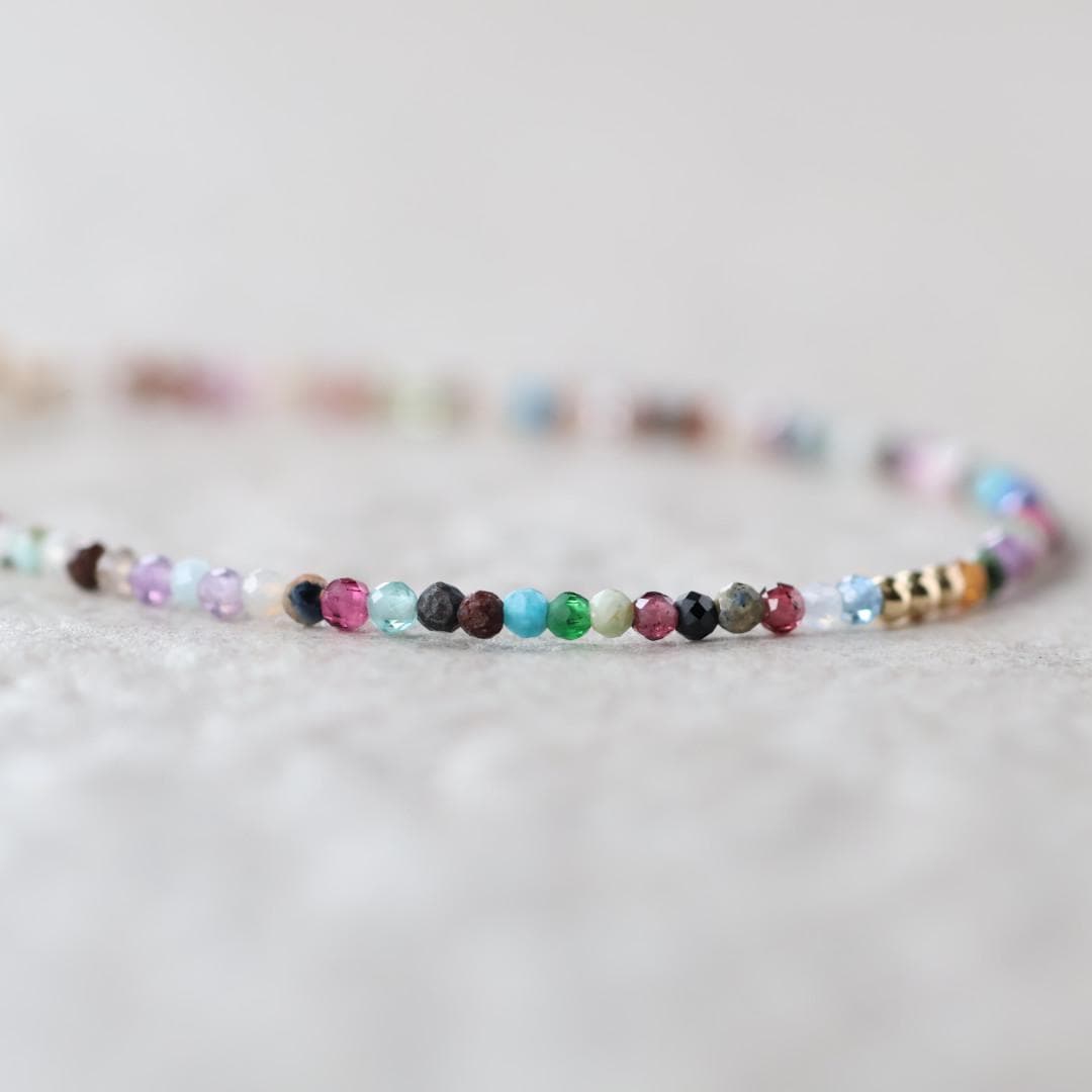 Tiny Colorful Bracelet Dainty Rainbow Bracelet Gold Filled Stacking Multi Gemstone Bead Bracelet Minimalist Birthday Gift Teen Girl Women