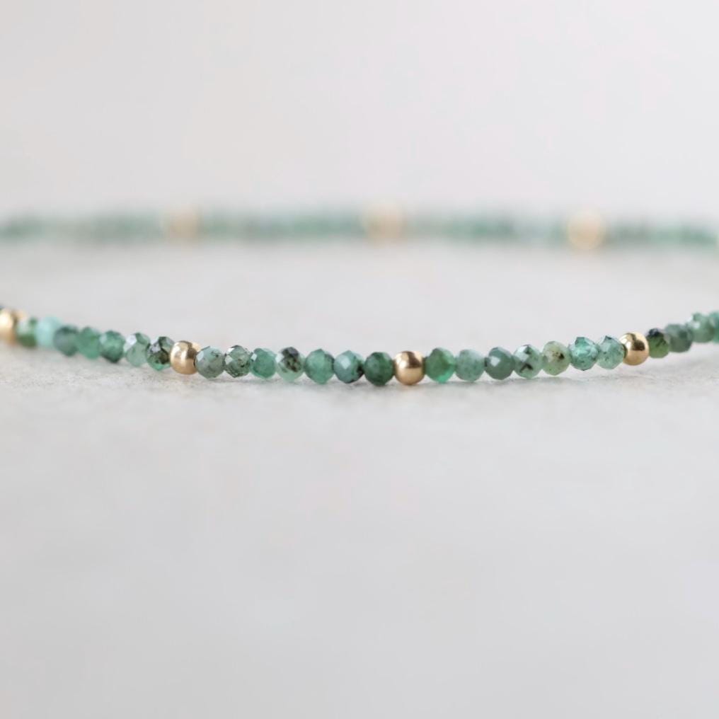 Tiny Emerald Bracelet Dainty Gemstone Beaded Jewelry Green Crystal Bracelet Minimalist May Birthstone Birthday Gift 20th Anniversary Wife