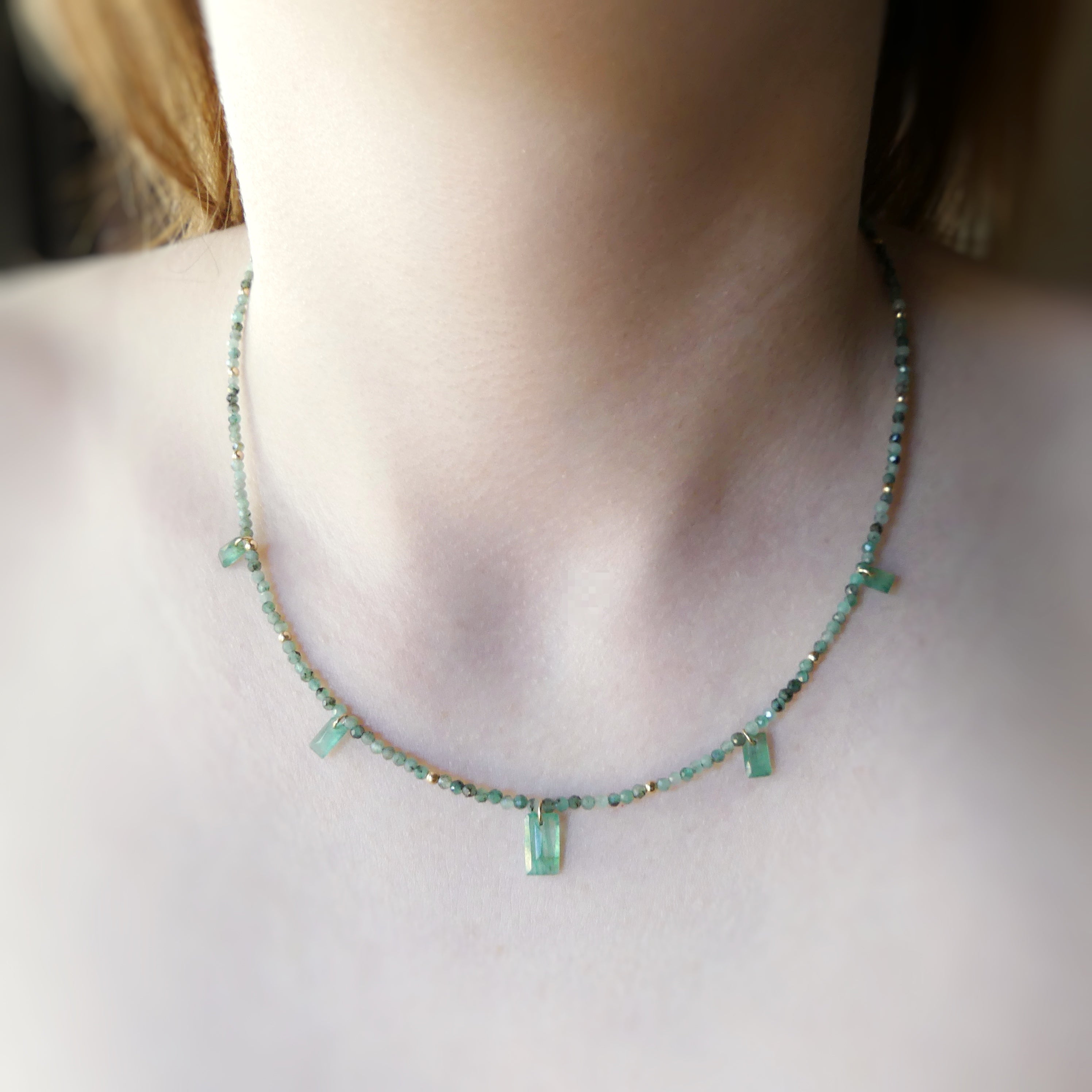Tiny Emerald Beaded Necklace Layering Dainty Emerald Choker Sparkly Crystal Minimalist Jewelry Birthday Gift For Women May Birthstone