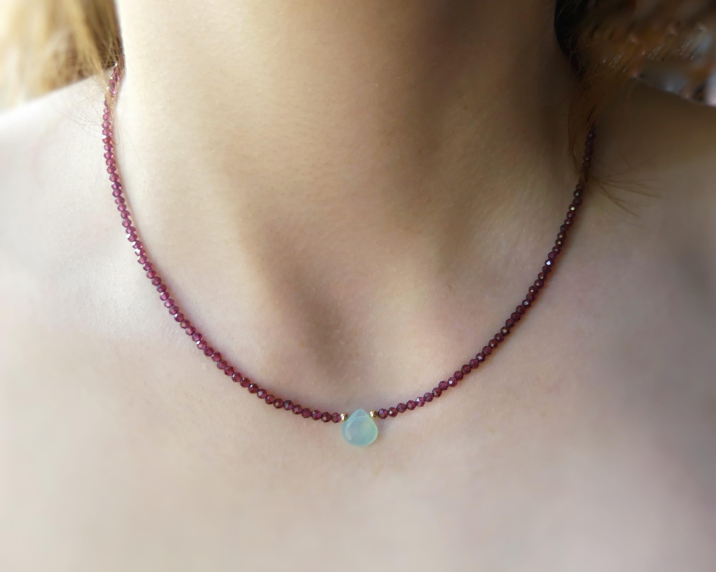 Tiny Garnet Beaded Necklace Dainty Garnet Choker Red Crystal Necklace Minimalist Jewelry Boho Chic Birthday Gift January Birthstone Wife Mom